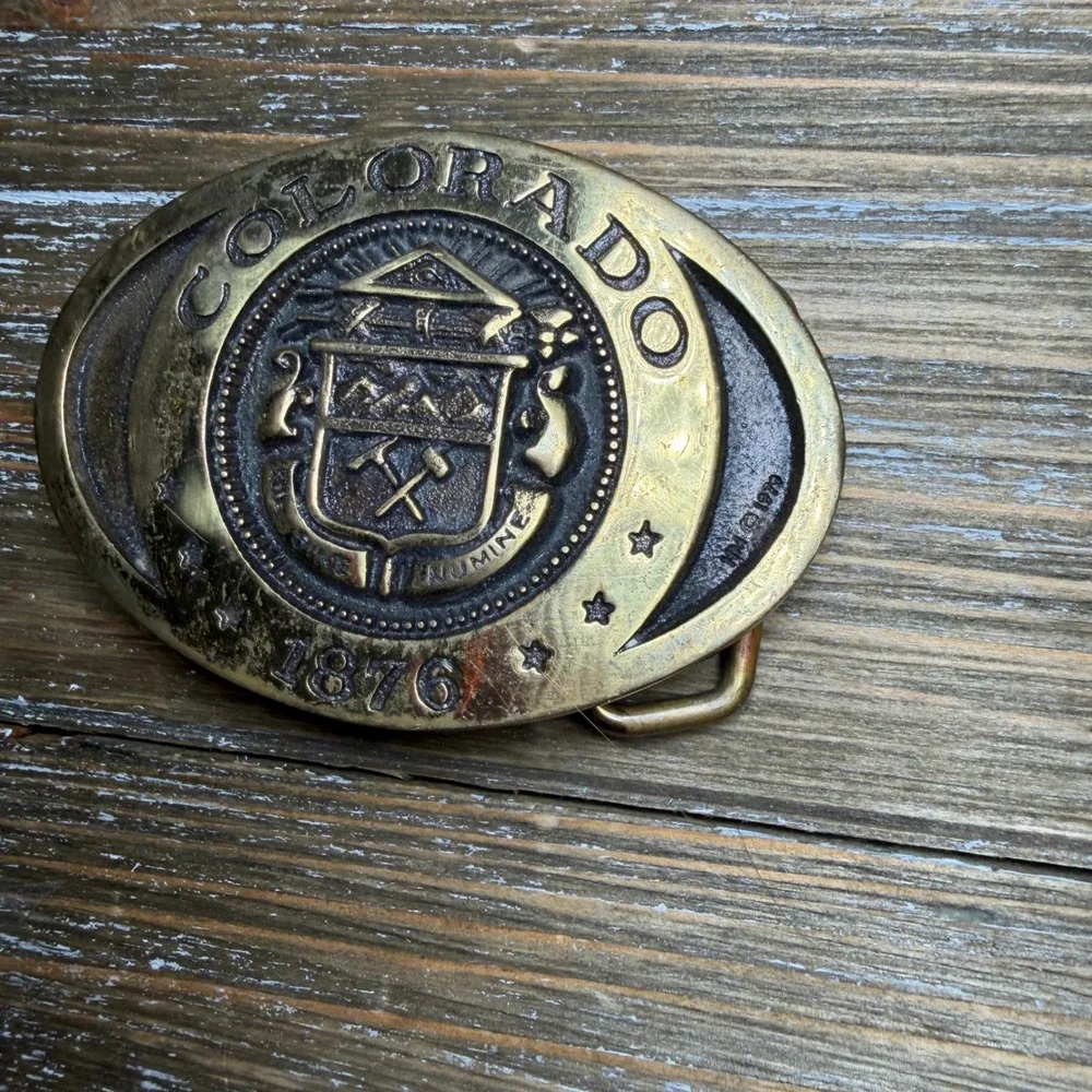 Vintage Heritage Mint Colorado 1876 Solid Brass Belt Buckle State Seal Rodeo